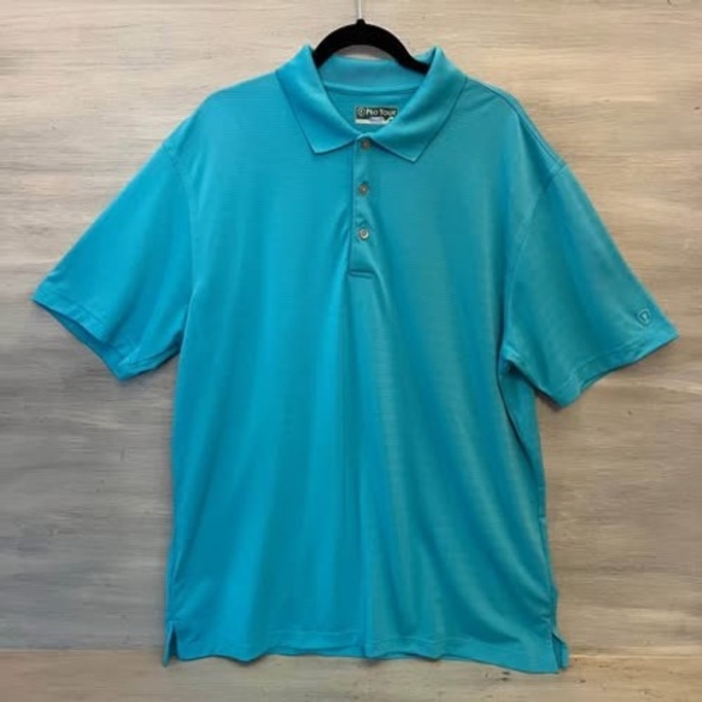 Pro‎ Tour Cool Play Aqua Blue Men's Short Sleeve Polo Shirt Size XL GC